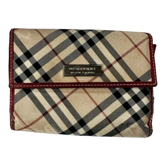 Burberry Handbags - Burberry London Nova Check Red Leather Snap Wallet